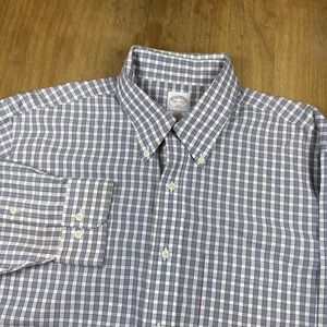 Brooks Brothers 346 Long Sleeve Dress Shirt Men's 16.5 34/35 White/Blue Plaid